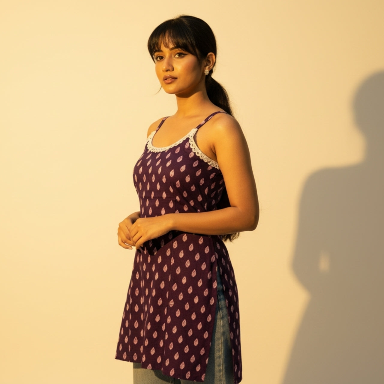 Bebo – Violet Sleeveless Lace Detail Short Kurti