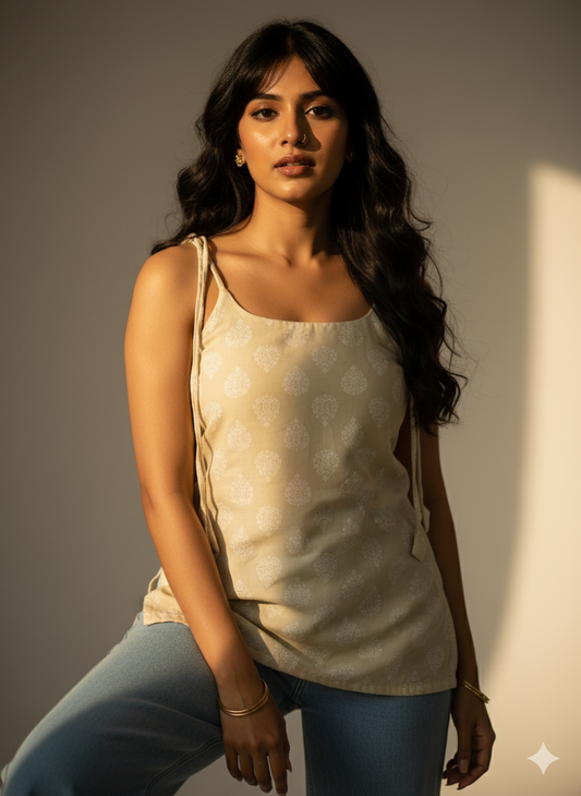 Laila – Yellow Tie-Shoulder Short Kurti