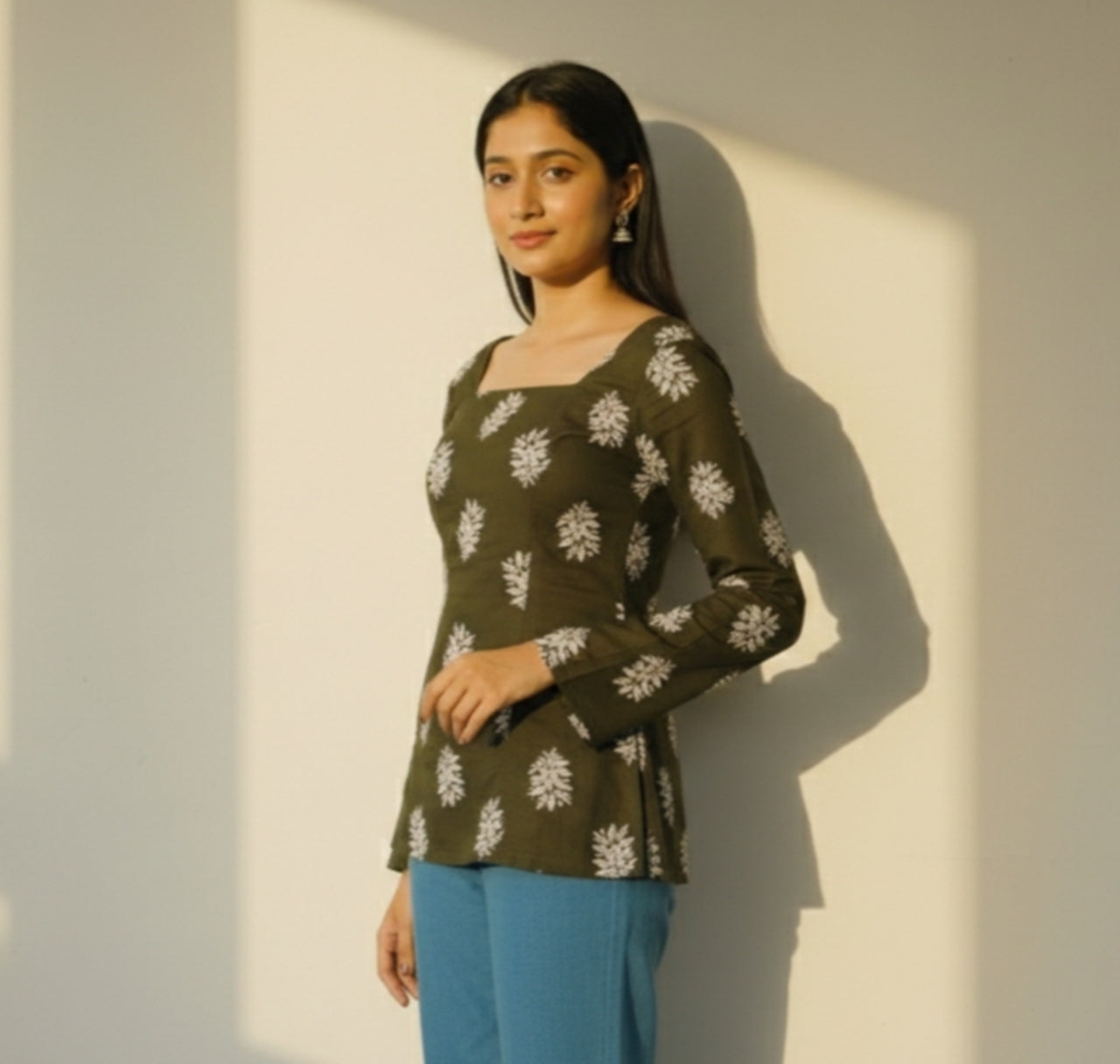 Paramsundari – Green Bell Sleeve Kurti with Back Corset.