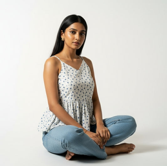 Pari – White Strap Sleeve Peplum Top Style Short Kurti