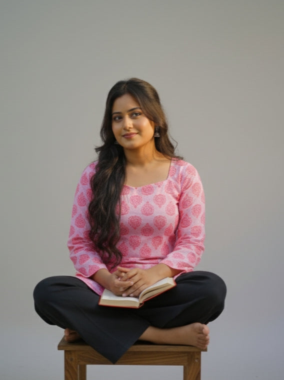 Gulabo – Pink Square Neck Bell Sleeve Short Kurti