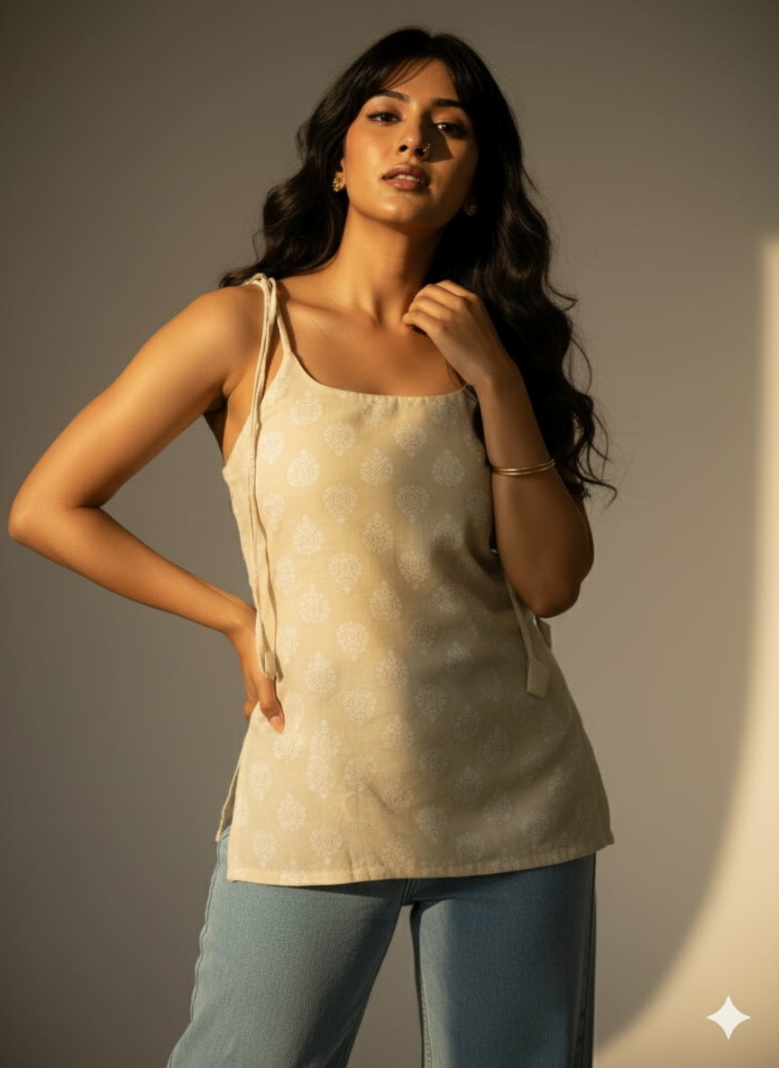 Laila – Yellow Tie-Shoulder Short Kurti