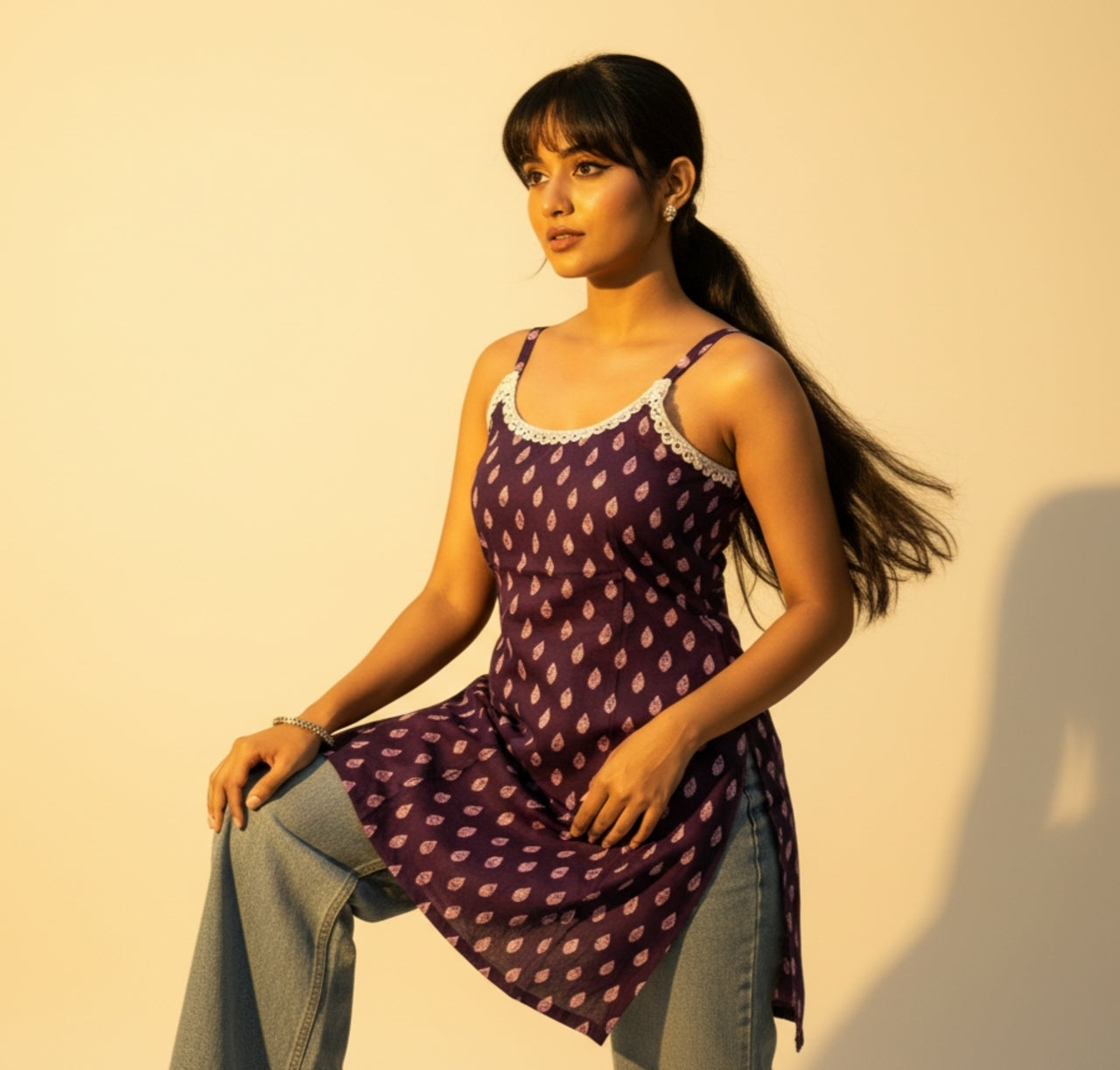 Bebo – Violet Sleeveless Lace Detail Short Kurti