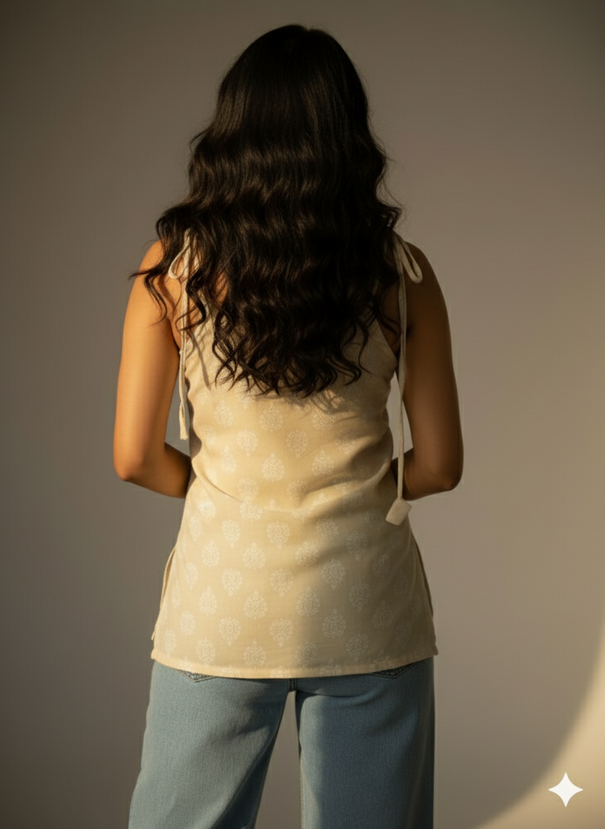 Laila – Yellow Tie-Shoulder Short Kurti