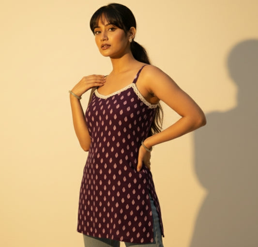 Bebo – Violet Sleeveless Lace Detail Short Kurti