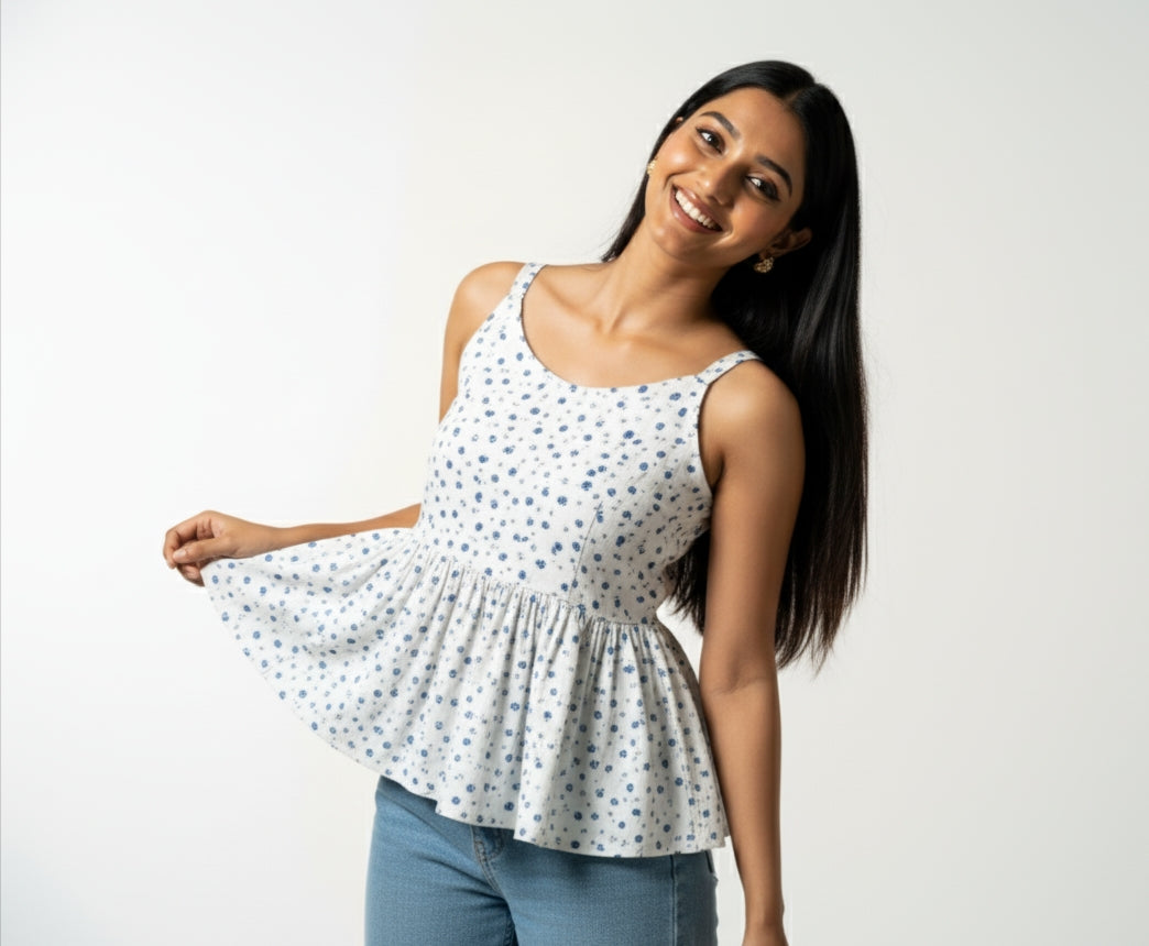 Pari – White Strap Sleeve Peplum Top Style Short Kurti