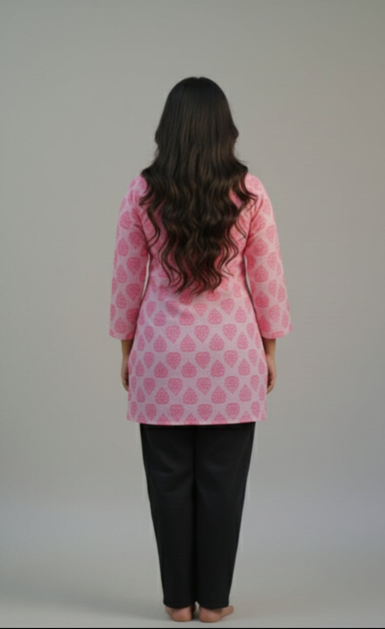 Gulabo – Pink Square Neck Bell Sleeve Short Kurti