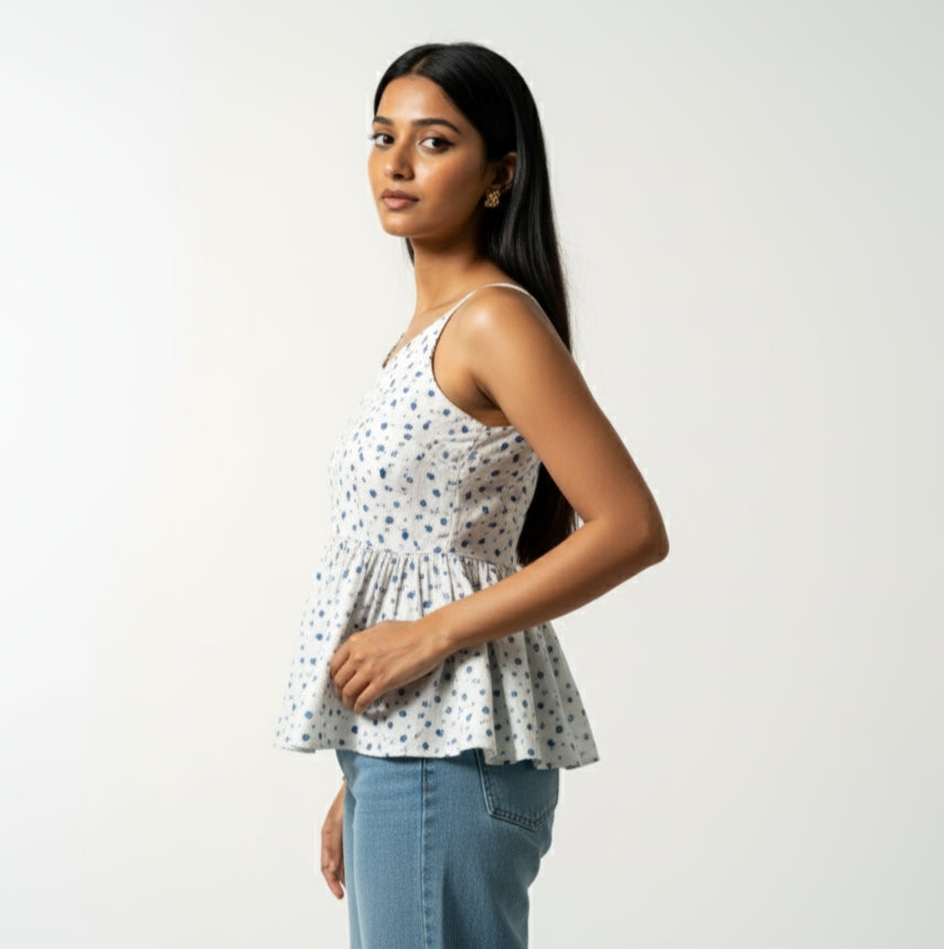 Pari – White Strap Sleeve Peplum Top Style Short Kurti