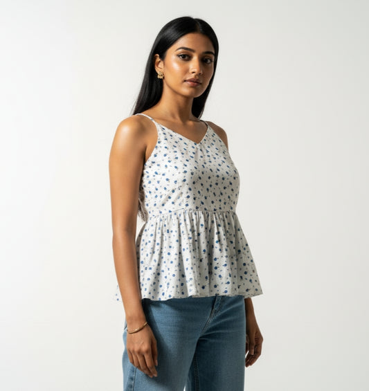 Pari – White Strap Sleeve Peplum Top Style Short Kurti
