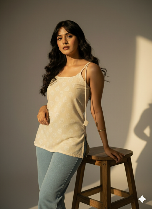 Laila – Yellow Tie-Shoulder Short Kurti