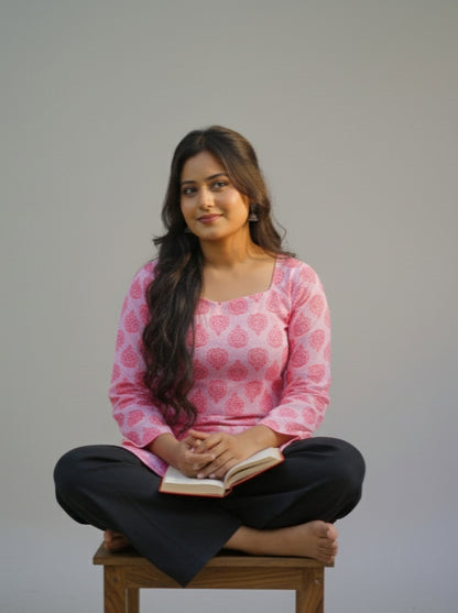 Gulabo – Pink Square Neck Bell Sleeve Short Kurti
